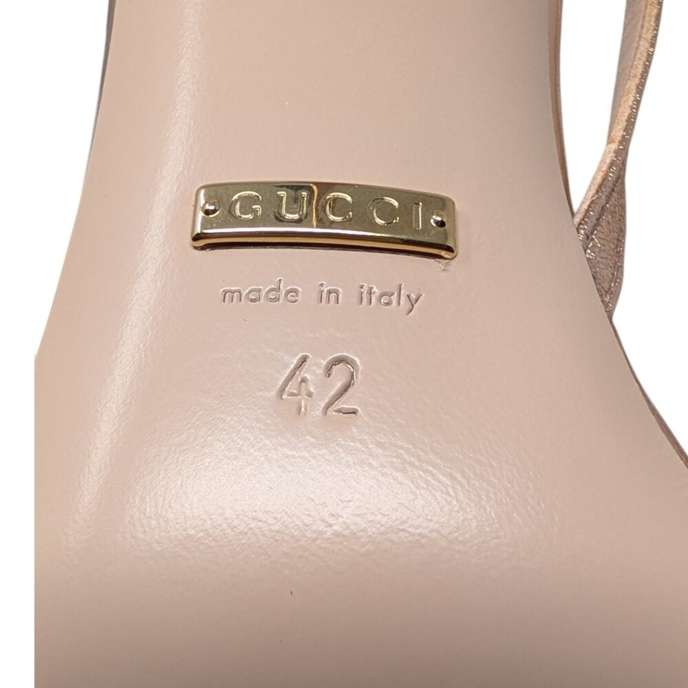 Gucci Sylvie Chain 95mm Metallic Rose Gold Strappy Leather Sandal Heel 42 | 11.5 - Picture 12 of 15
